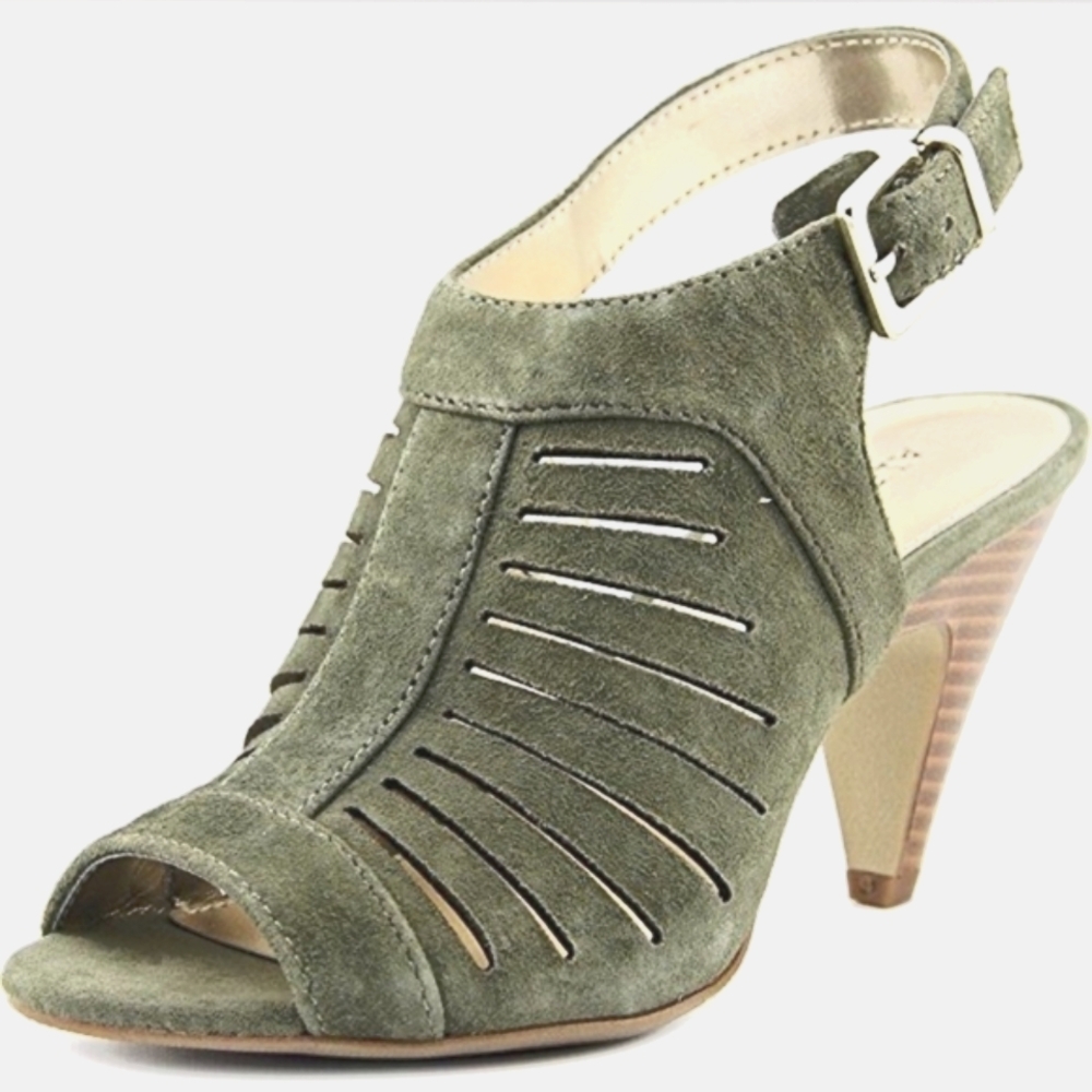 Alfani Primere Suede Peep-Toe Heels Sz 9.5 M Olive Green